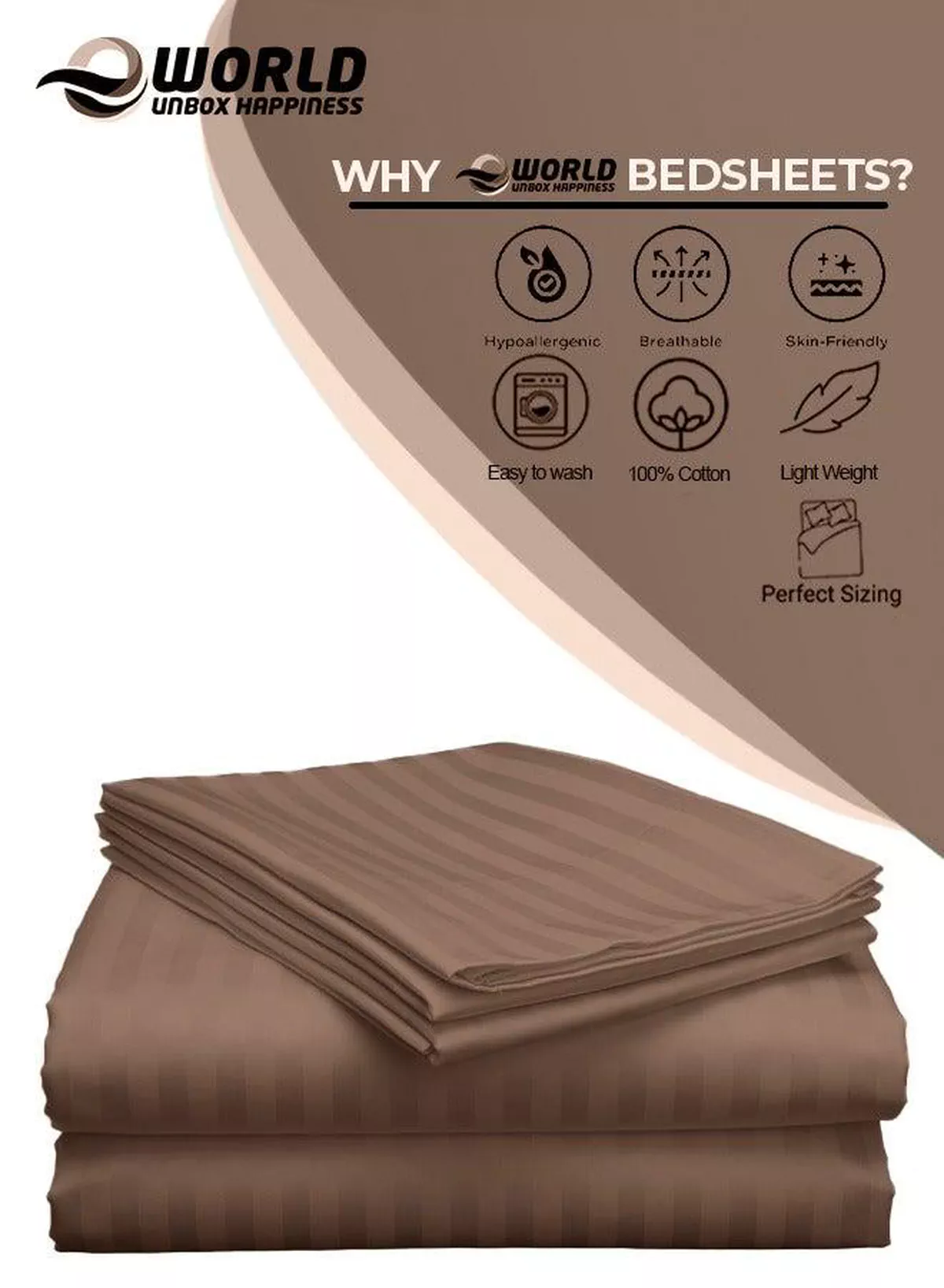 3 Piece Luxury Dark Brown Striped Bed Sheet Set with 1 Deep Pocket Sheet and 2 Pillowcases for Hotel and Home Crafted from Ultra Soft and Breathable Microfiber for Year-Round Comfort, (Single/Double)-3-3