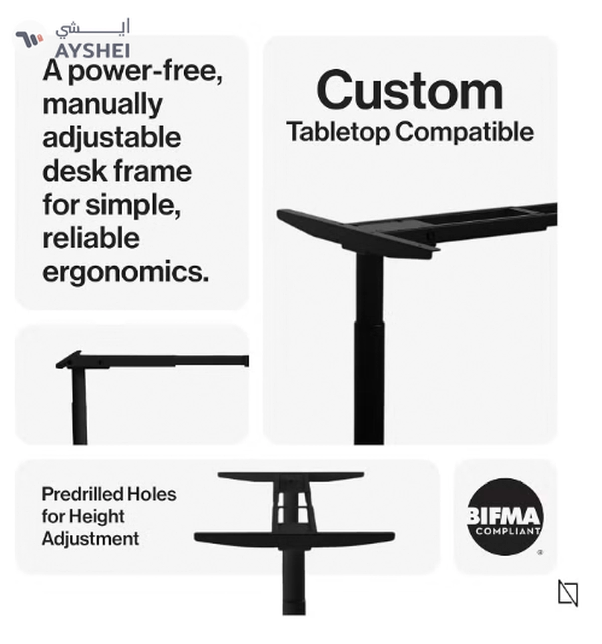 Navodesk Basic Standing Desk Frame, Manual Height Adjustable Sit to Stand Desk-2-2