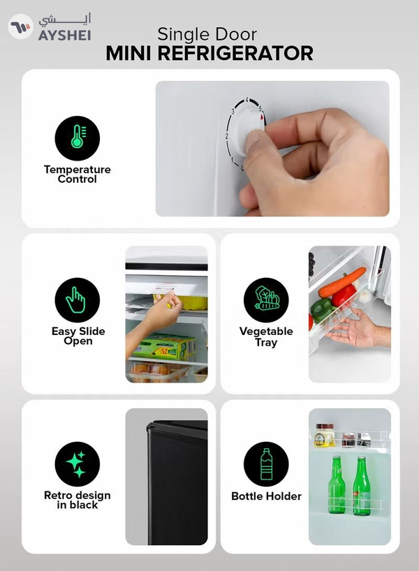 GEEPAS 120L Gross/92L Net Capacity, Single Door Mini Defrost Refrigerator With Retro Premium Design, Bottle Opener, Glass Shelves, Transparent Door Basket, Lock & Key, Low Noise, Low Voltage, Adjustable Front Wheel GRF1212BXE Black