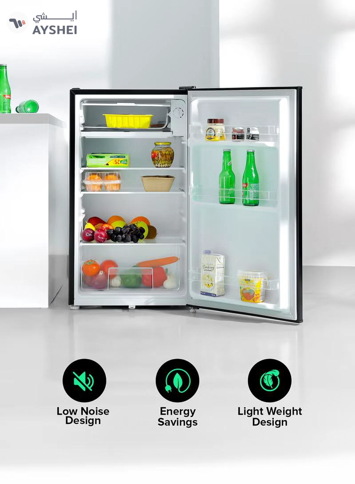 GEEPAS 120L Gross/92L Net Capacity, Single Door Mini Defrost Refrigerator With Retro Premium Design, Bottle Opener, Glass Shelves, Transparent Door Basket, Lock & Key, Low Noise, Low Voltage, Adjustable Front Wheel GRF1212BXE Black-2-2