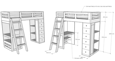 Reno Loft Bed with Desk & Storage-2