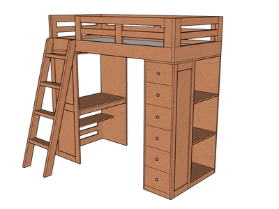 Reno Loft Bed with Desk & Storage-5