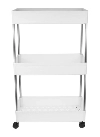 DubaiGallery 3-Tier Slim Mobile Shelving Unit on Wheels, Slide Out Rolling Bathroom Storage Organizer, Utility Carts Shelf Rack for Kitchen Bathroom Laundry Room Narrow Places, White-2