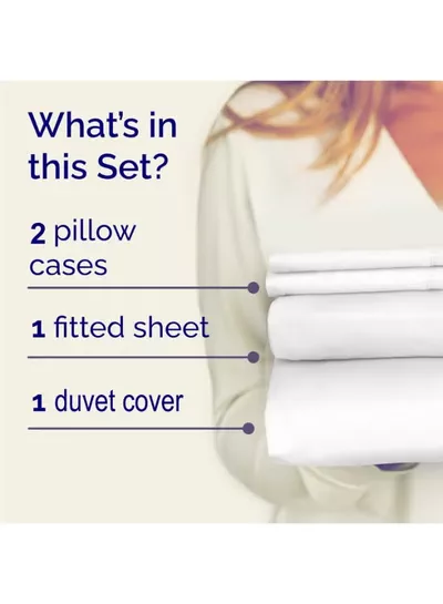 Eworld 4-Piece Luxury King Size White Bedding Set – 100% Cotton, 180 TC | Duvet Cover 220x240cm, Fitted Sheet 200x200+30cm & 2 Pillow Cases 50x75cm-1