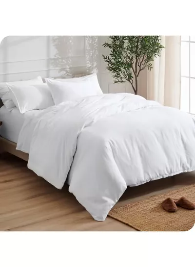 Eworld 4-Piece Luxury King Size White Bedding Set – 100% Cotton, 180 TC | Duvet Cover 220x240cm, Fitted Sheet 200x200+30cm & 2 Pillow Cases 50x75cm-5