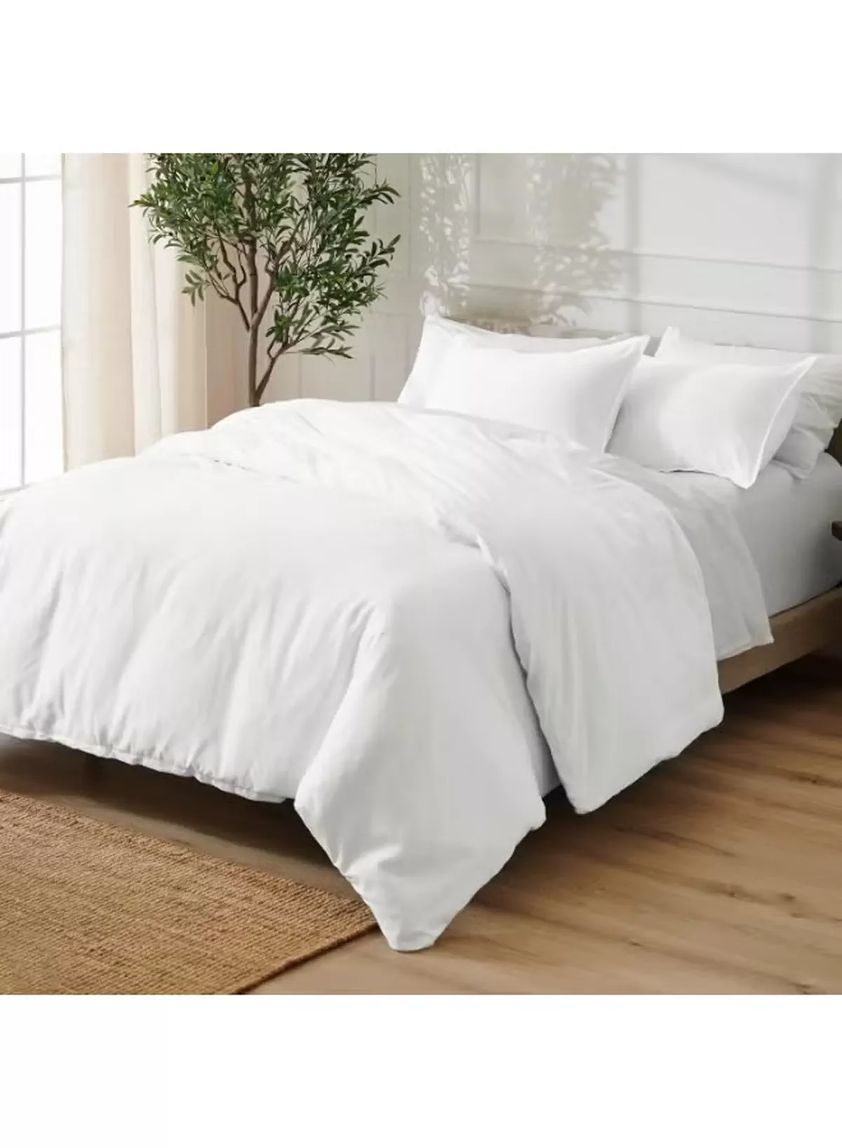Eworld 4-Piece Luxury King Size White Bedding Set – 100% Cotton, 180 TC | Duvet Cover 220x240cm, Fitted Sheet 200x200+30cm & 2 Pillow Cases 50x75cm-6-6