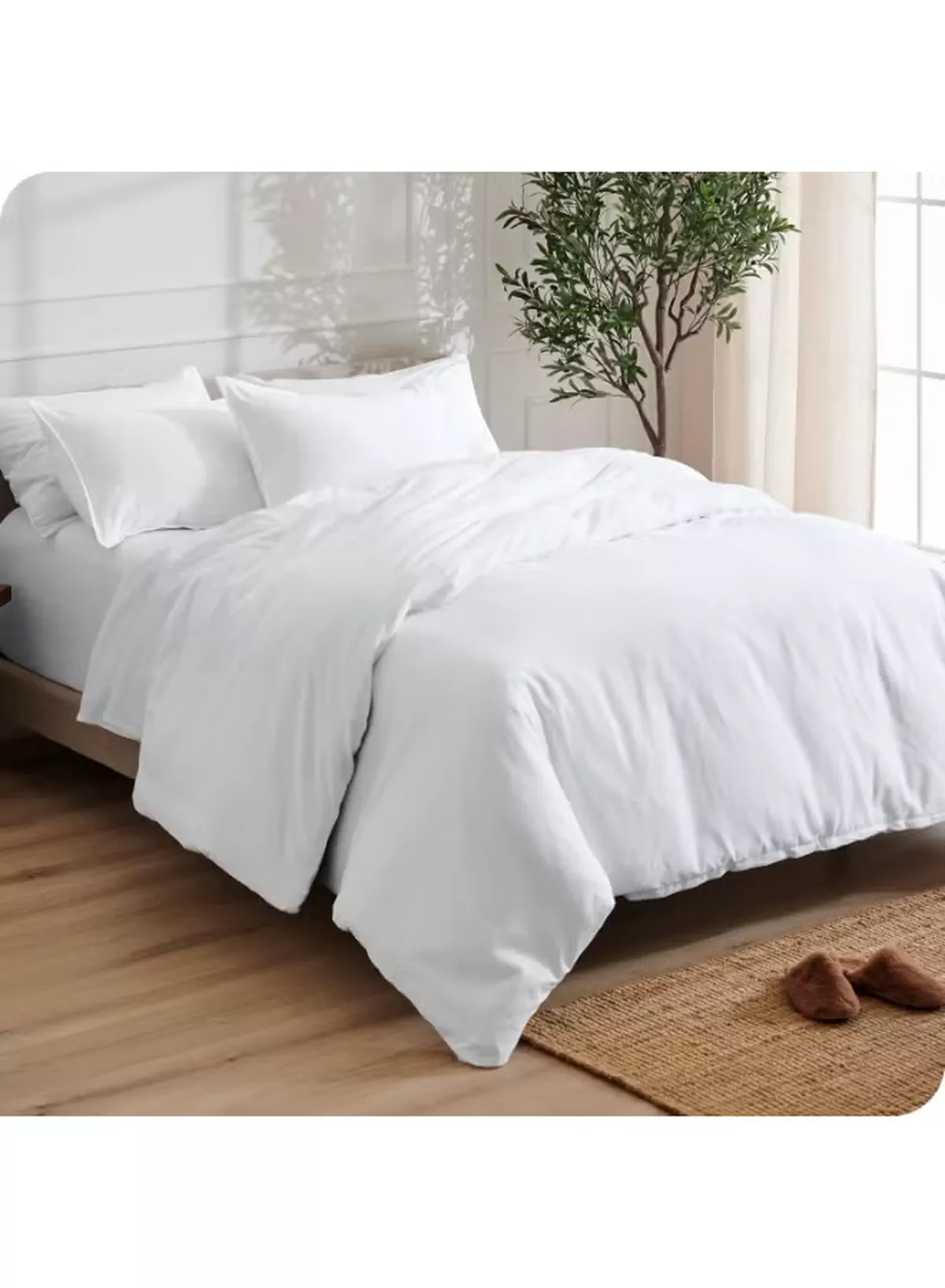 Eworld 4-Piece Luxury King Size White Bedding Set – 100% Cotton, 180 TC | Duvet Cover 220x240cm, Fitted Sheet 200x200+30cm & 2 Pillow Cases 50x75cm-5-5