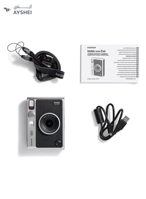 FUJIFILM Instax Mini EVO Hybrid Instant Camera – Black (USB-C) | Instant Print with Digital Preview, Creative Modes & Built-In Selfie Mirror