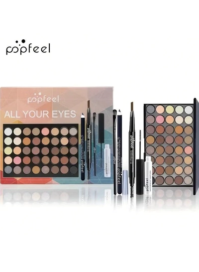 popfeel 40 Colors Eyeshadow Palette Set, Eyebrow Pencil Eyeliner Pen Mascara -0