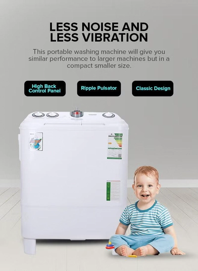 GEEPAS Twin Tub Semi-Automatic Washing Machine| High Back Control Panel and Semi-Automatic Top Load Washing Machine, Ripple Pulsator| Highly Effecient with Classic Design 400 W GSWM6468 White 400 W GSWM6468 White-5