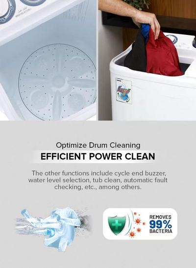 GEEPAS Twin Tub Semi-Automatic Washing Machine| High Back Control Panel and Semi-Automatic Top Load Washing Machine, Ripple Pulsator| Highly Effecient with Classic Design 400 W GSWM6468 White 400 W GSWM6468 White-2
