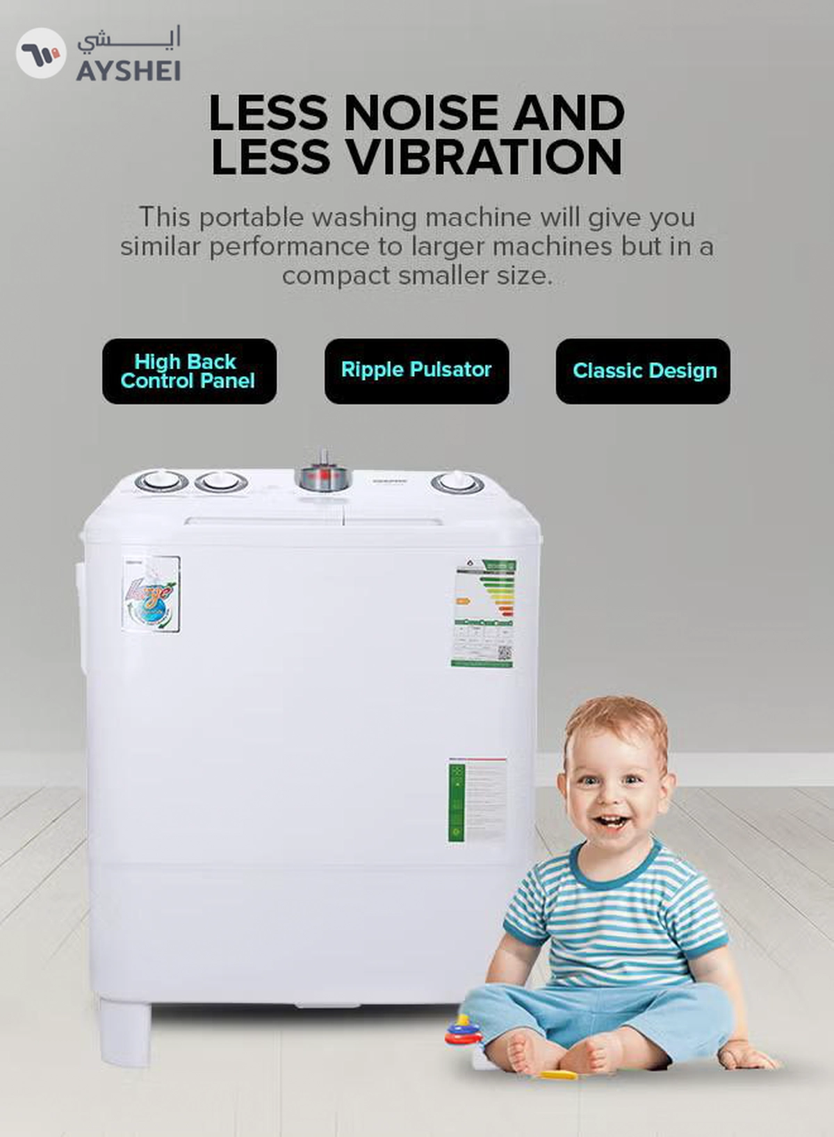 GEEPAS Twin Tub Semi-Automatic Washing Machine| High Back Control Panel and Semi-Automatic Top Load Washing Machine, Ripple Pulsator| Highly Effecient with Classic Design 400 W GSWM6468 White 400 W GSWM6468 White-5-5