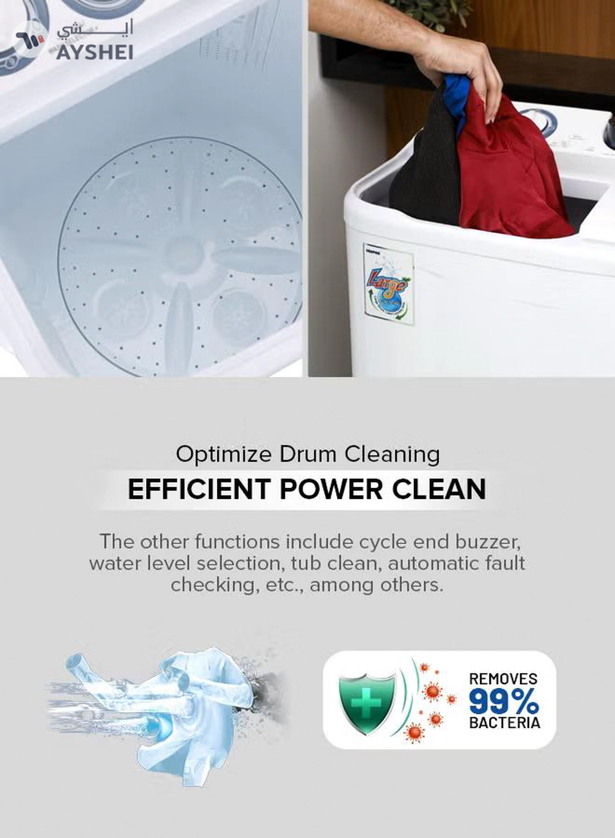 GEEPAS Twin Tub Semi-Automatic Washing Machine| High Back Control Panel and Semi-Automatic Top Load Washing Machine, Ripple Pulsator| Highly Effecient with Classic Design 400 W GSWM6468 White 400 W GSWM6468 White-2-2