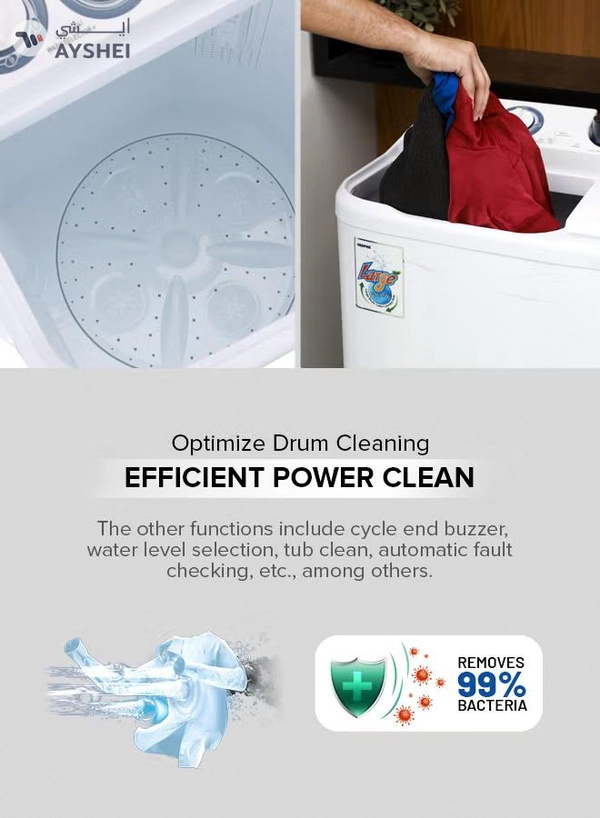 GEEPAS Twin Tub Semi-Automatic Washing Machine| High Back Control Panel and Semi-Automatic Top Load Washing Machine, Ripple Pulsator| Highly Effecient with Classic Design 400 W GSWM6468 White 400 W GSWM6468 White