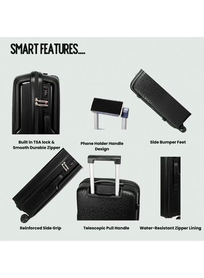 British Tourister 3 Piece Polypropylene Hard Side Spinner Luggage Trolley Set 20/24/28 Inch - Black-4