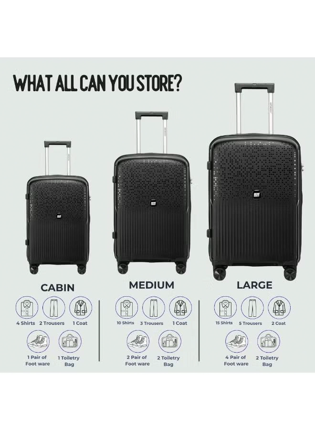 British Tourister 3 Piece Polypropylene Hard Side Spinner Luggage Trolley Set 20/24/28 Inch - Black-1-1