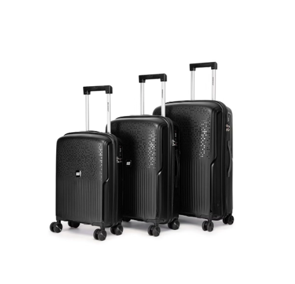 British Tourister 3 Piece Polypropylene Hard Side Spinner Luggage Trolley Set 20/24/28 Inch - Black-0-0