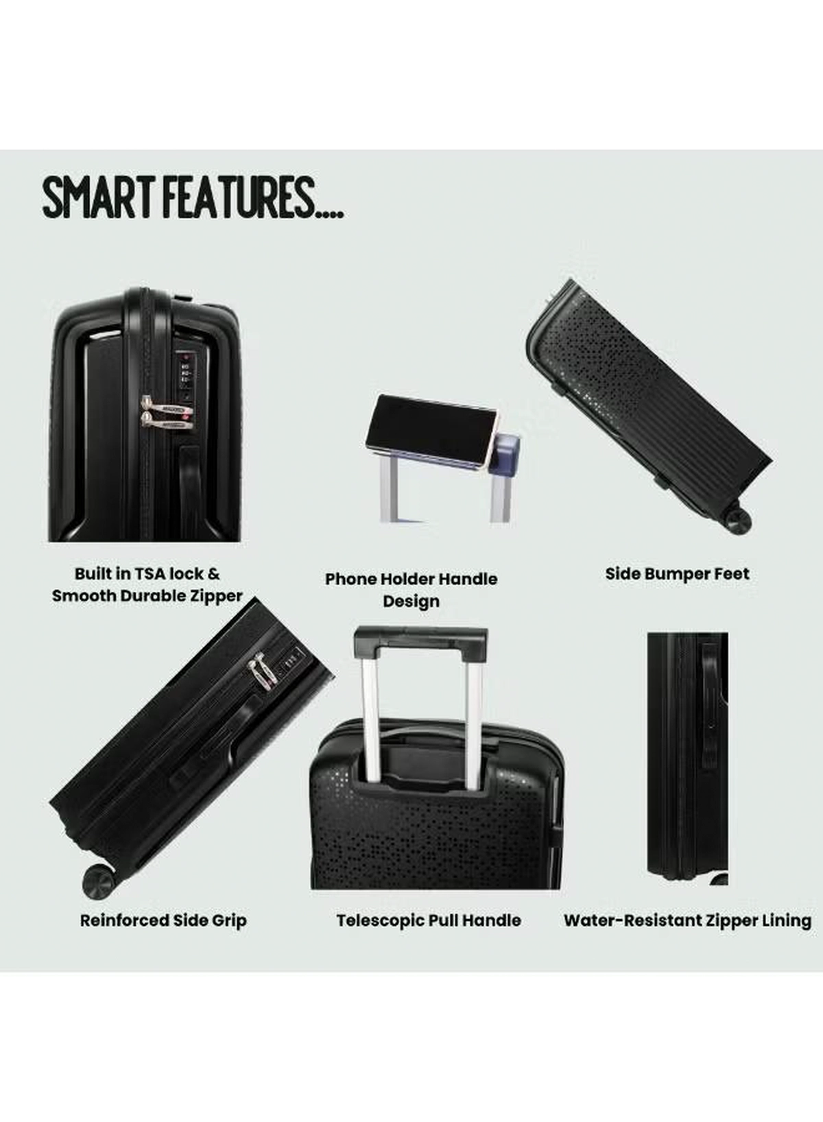 British Tourister 3 Piece Polypropylene Hard Side Spinner Luggage Trolley Set 20/24/28 Inch - Black-4-4