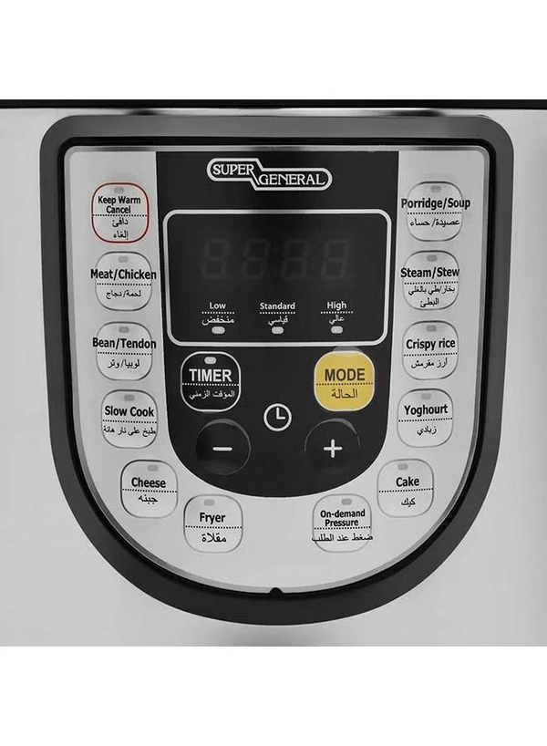 SUPER GENERAL Electric Pressure Cooker 6.0 L 1000.0 W SGEC60DM Silver/Black
