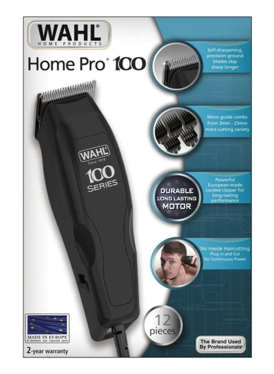  WAHL Home Pro 100 Series Hair Clipper Grooming Kit | Trimmer Set with Powerful Corded Clipper | Precision Ground Blades | Hair Removal and Shaving Product (1395-0410) Black/Clear-0