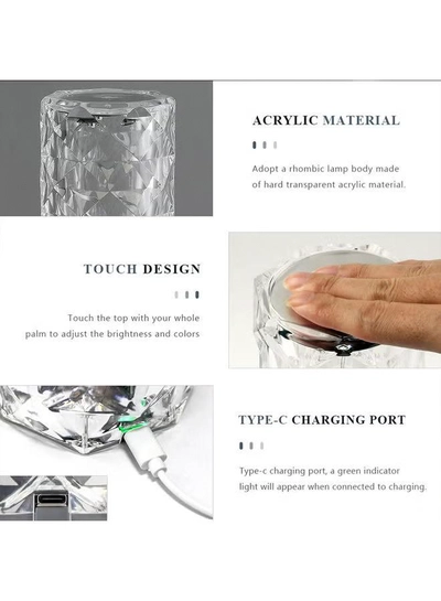 Arabest Rose Diamond USB Charging Table Lamp White 21 x 9 x 9cm-3