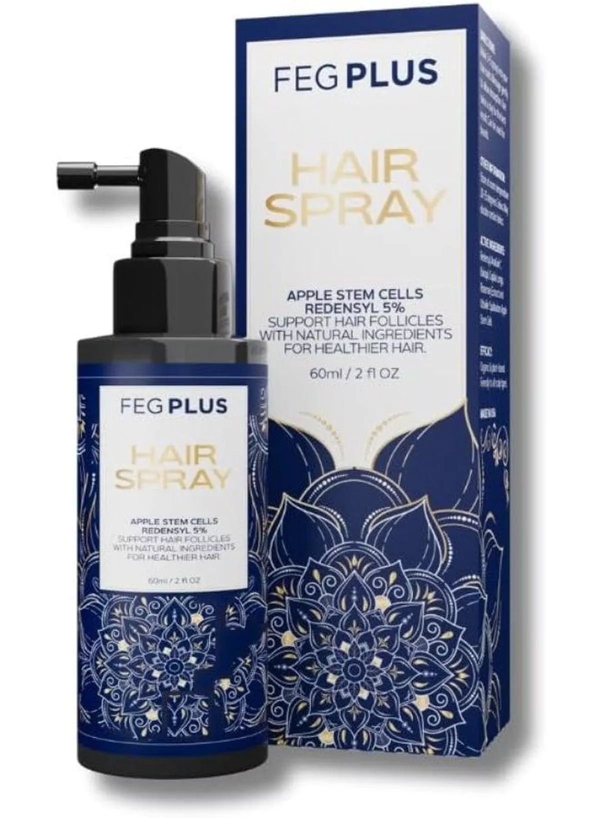 FEG PLUS Natural Hair Care Spray FEG PLUS combines selected hair-care ingredients with Apple Stem Cells and Redensyl 5% in a convenient spray formula, making it an easy addition to your everyday hair-care routine.
