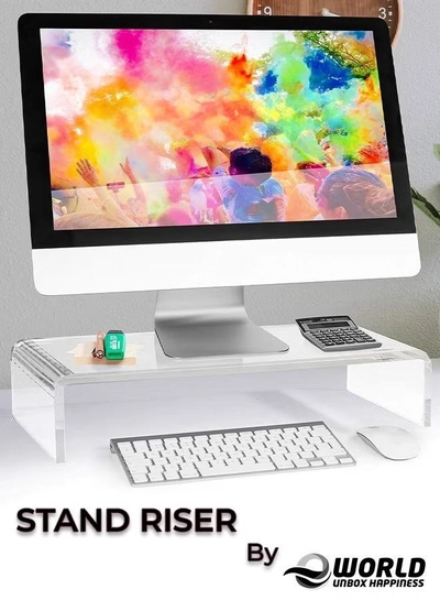 Eworld Clear Acrylic Monitor Stand Riser for PC, Computer Monitor-0