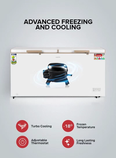 GEEPAS 550L Double Door Chest Freezer| Frozen Temperature -18°C HCF and FCKW Free| Highly Efficient Monolithic Foaming and Compressor Switch Off Function| Includes Lock and Key, 2 Food Baskets| 1 Year Warranty 550 L 230 W GCF55019WAH White-3