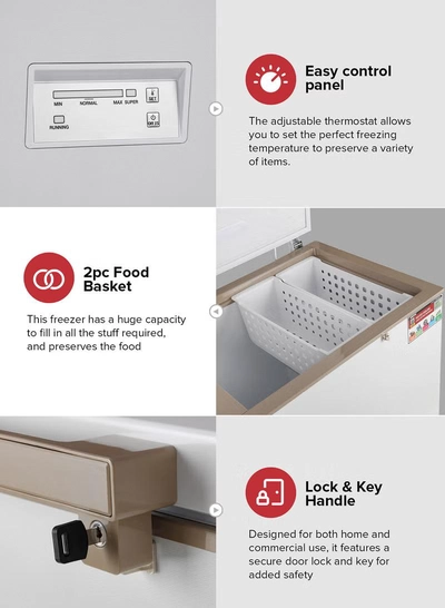 GEEPAS 550L Double Door Chest Freezer| Frozen Temperature -18°C HCF and FCKW Free| Highly Efficient Monolithic Foaming and Compressor Switch Off Function| Includes Lock and Key, 2 Food Baskets| 1 Year Warranty 550 L 230 W GCF55019WAH White-4