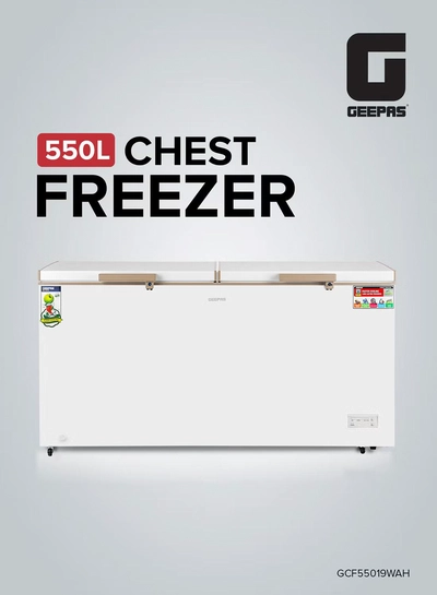 GEEPAS 550L Double Door Chest Freezer| Frozen Temperature -18°C HCF and FCKW Free| Highly Efficient Monolithic Foaming and Compressor Switch Off Function| Includes Lock and Key, 2 Food Baskets| 1 Year Warranty 550 L 230 W GCF55019WAH White-0