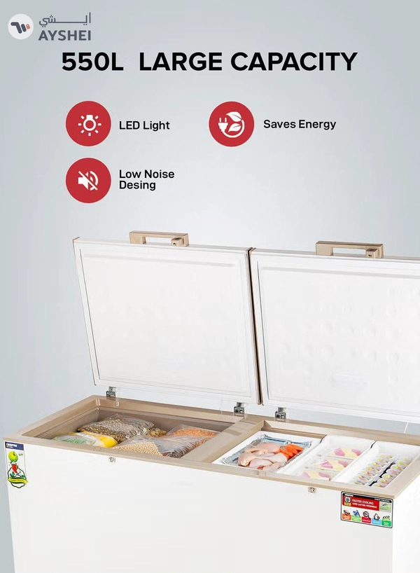 GEEPAS 550L Double Door Chest Freezer| Frozen Temperature -18°C HCF and FCKW Free| Highly Efficient Monolithic Foaming and Compressor Switch Off Function| Includes Lock and Key, 2 Food Baskets| 1 Year Warranty 550 L 230 W GCF55019WAH White