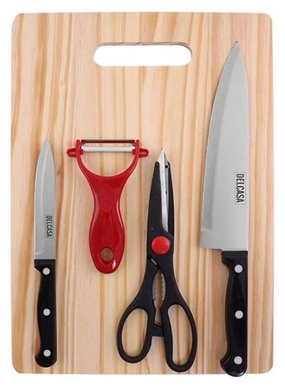 DELCASA 4-Piece Knife Set With Cutting Board Multicolour 35x25x1cm-0