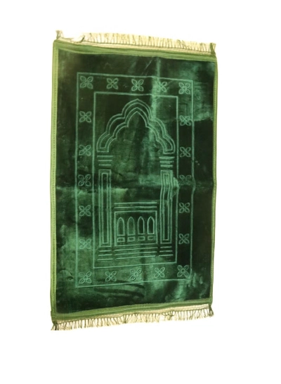 Yuwell Embossed Prayer Mat Anti-Slip Velvet Top Islamic Prayer Mat Sajadah Prayer Rug Salah Mat For Men And Women Eid Gift And Ramadan Gift 70X110CM Dark Green-0