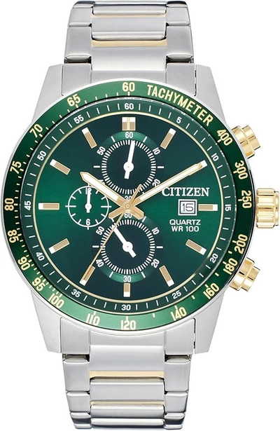 Citizen Chronograph Quartz Green Dial Stainless Steel Men's Watch AN3689-55X-0