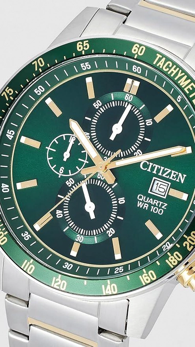 Citizen Chronograph Quartz Green Dial Stainless Steel Men's Watch AN3689-55X-3