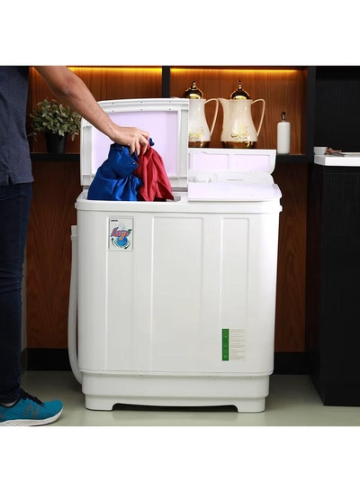 GEEPAS Twin Tub Semi-Automatic Washing Machine- GSWM6466| Hidden Control Panel and Semi-Automatic Top Load Washing Machine| Spin Capacity: 7.0 KG| White 400 W GSWM6466 White 400 W GSWM6466 White-6