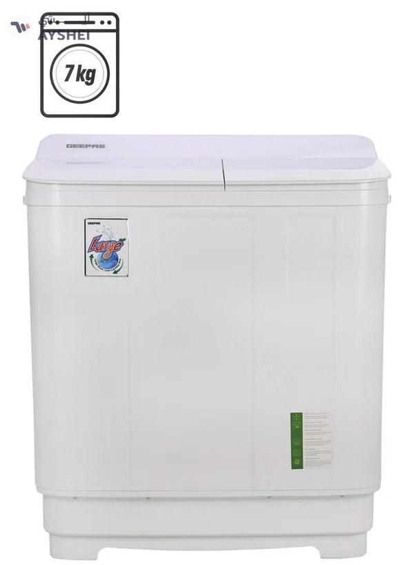 GEEPAS Twin Tub Semi-Automatic Washing Machine- GSWM6466| Hidden Control Panel and Semi-Automatic Top Load Washing Machine| Spin Capacity: 7.0 KG| White 400 W GSWM6466 White 400 W GSWM6466 White