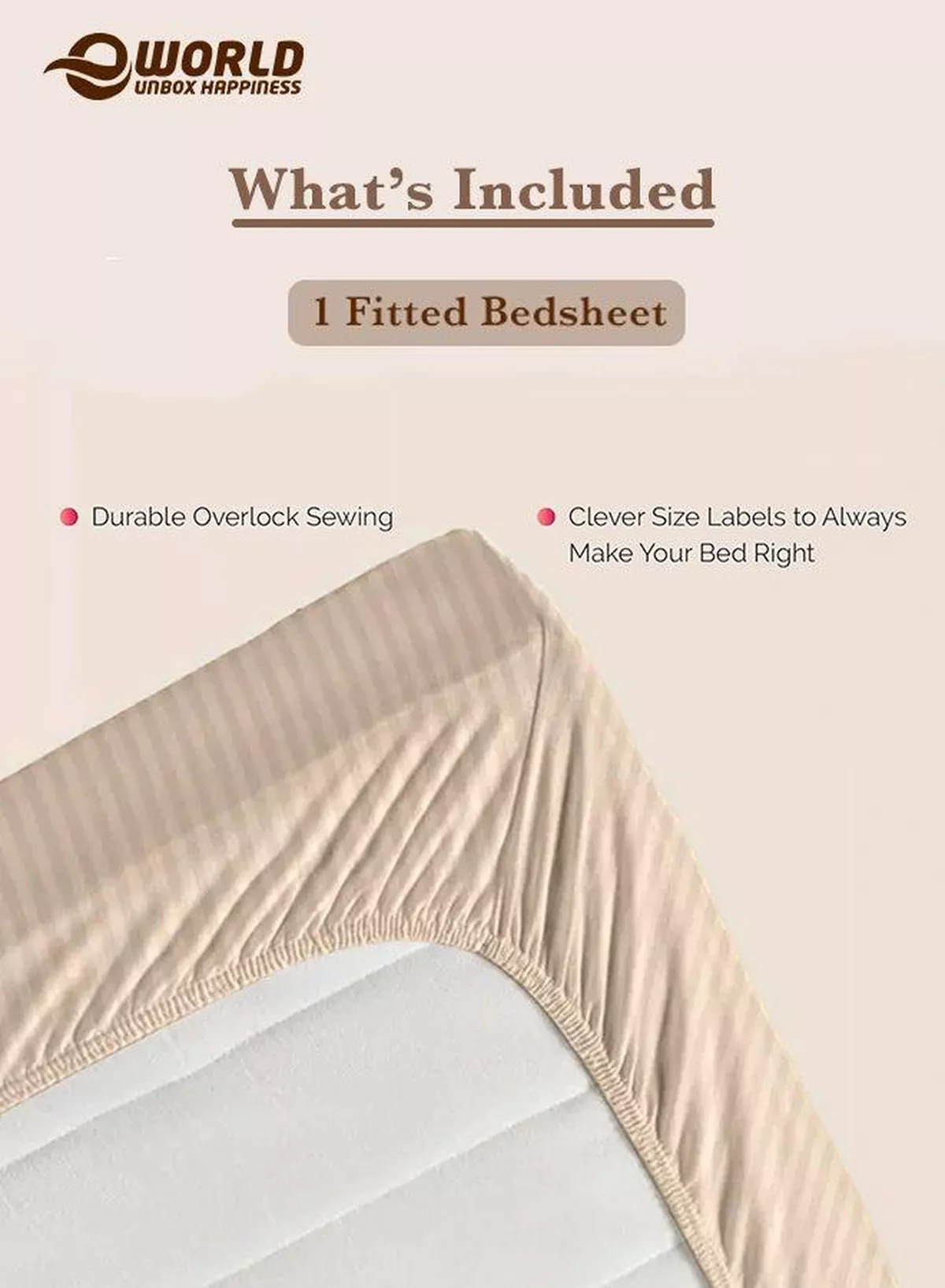 Cream Striped Microfiber Fitted Bedsheet with Deep Pocket for a Snug Fit, Breathable, Machine Washable for Optimal Protection, Available in King, Queen and Single Sizes, Without Pillow Cover-2-2