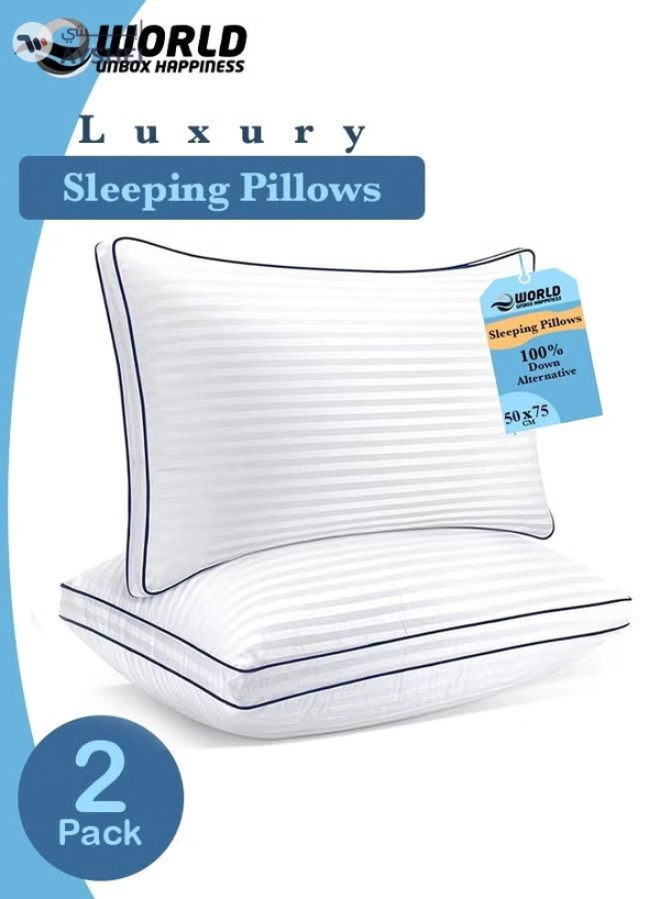 Eworld Set of 2 Premium Down Alternative Filled Bed Pillows in White Stripes with Breathable Cover