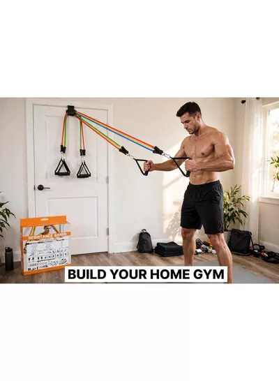 Adjustable Resistance Bands Home Gym Exercise Set Create your own home gym with adjustable resistance bands, non-slip handles, ankle straps, and a secure door anchor. Ideal for strength training, fitness, muscle building, toning, and everyday workouts.-8