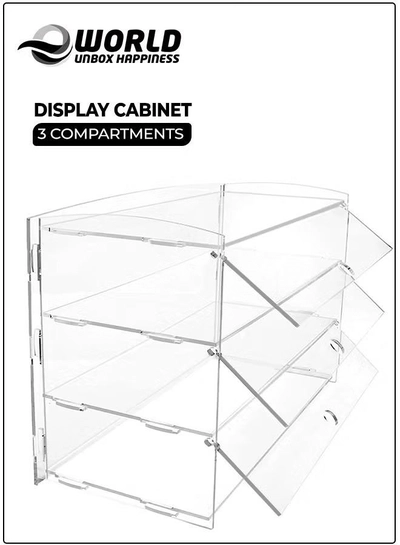 Eworld 3-Tier Clear Acrylic Display Cabinet with Detachable Flip Lid Design -0