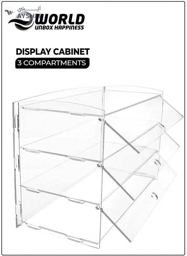 Eworld 3-Tier Clear Acrylic Display Cabinet with Detachable Flip Lid Design 