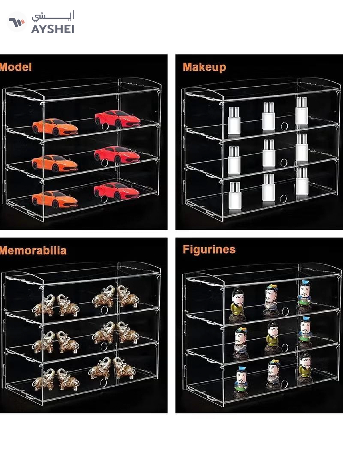 Eworld 3-Tier Clear Acrylic Display Cabinet with Detachable Flip Lid Design -2-2