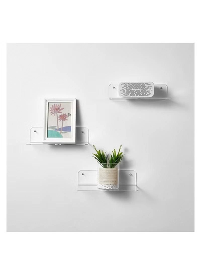 Eworld Set of 2 L Shaped Clear Acrylic Floating Shelves with Cable Clips-1