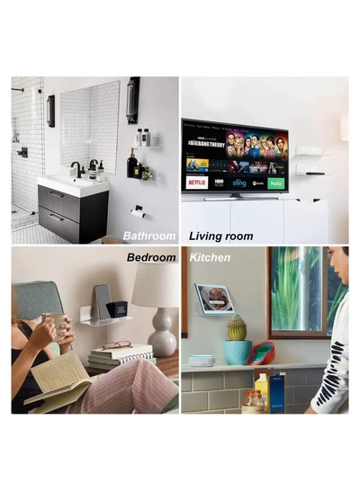 Eworld Set of 2 L Shaped Clear Acrylic Floating Shelves with Cable Clips-4