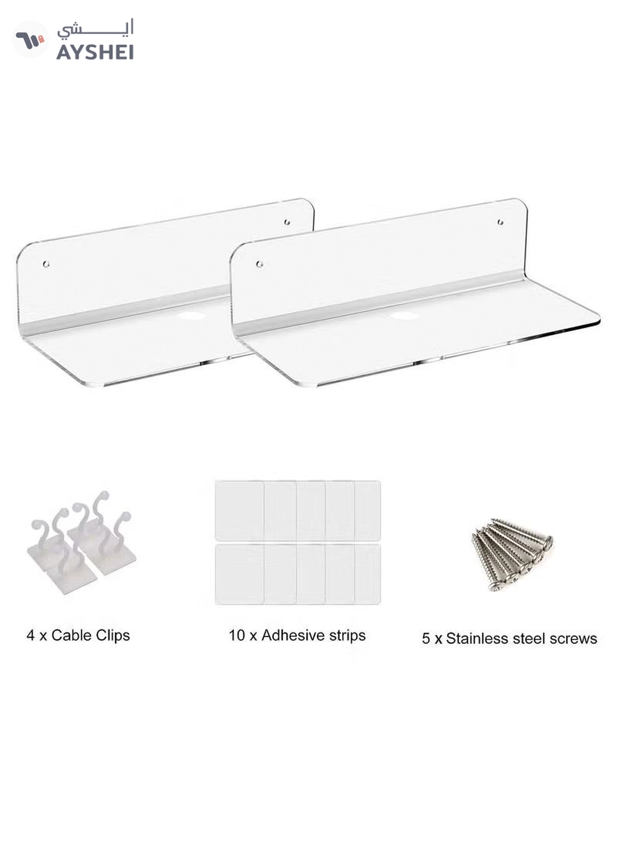 Eworld Set of 2 L Shaped Clear Acrylic Floating Shelves with Cable Clips-5-5