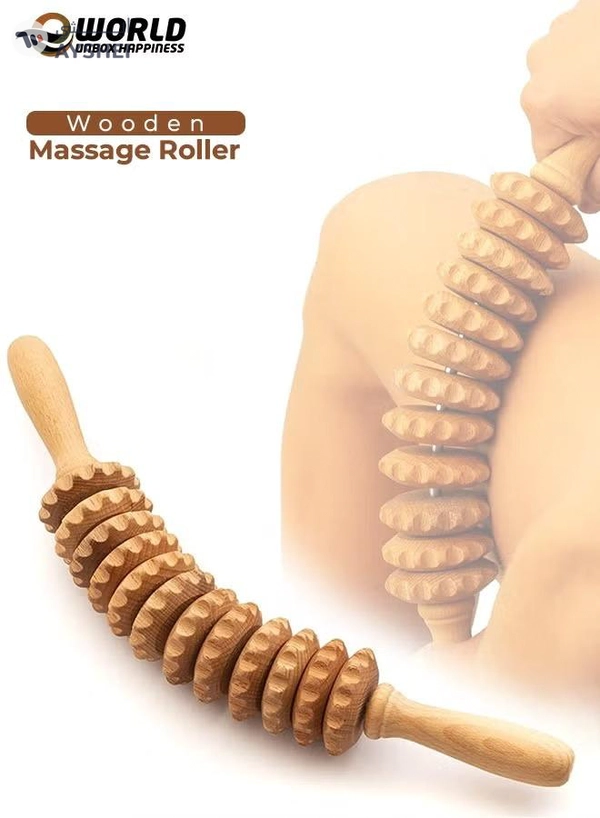Eworld Curved Wooden Massage Roller for Waist, Thighs and Body, Natural Beech Wood Therapy Tool 
