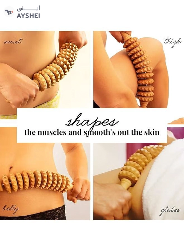 Eworld Curved Wooden Massage Roller for Waist, Thighs and Body, Natural Beech Wood Therapy Tool 