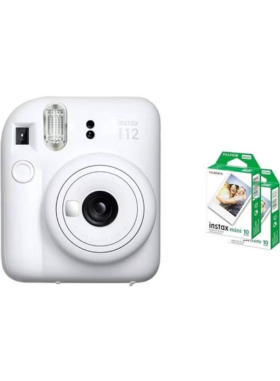 FUJIFILM Instax Mini 12 Instant Film Camera With Pack Of 20 Films Clay White-0