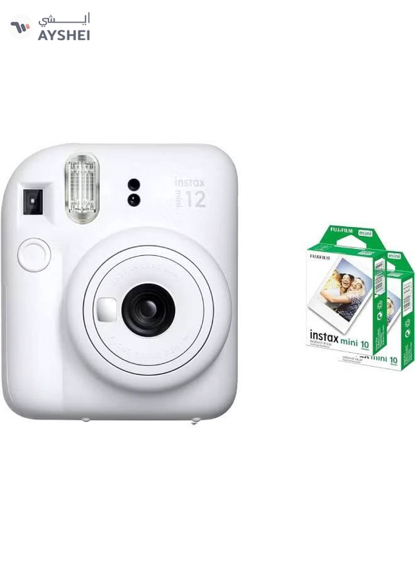 FUJIFILM Instax Mini 12 Instant Film Camera With Pack Of 20 Films Clay White